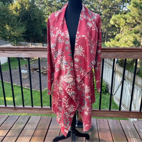 New Soft Surroundings Medium Draped Jacket Cardigan Rustic Botanical Faux Suede - Picture 11 of 15